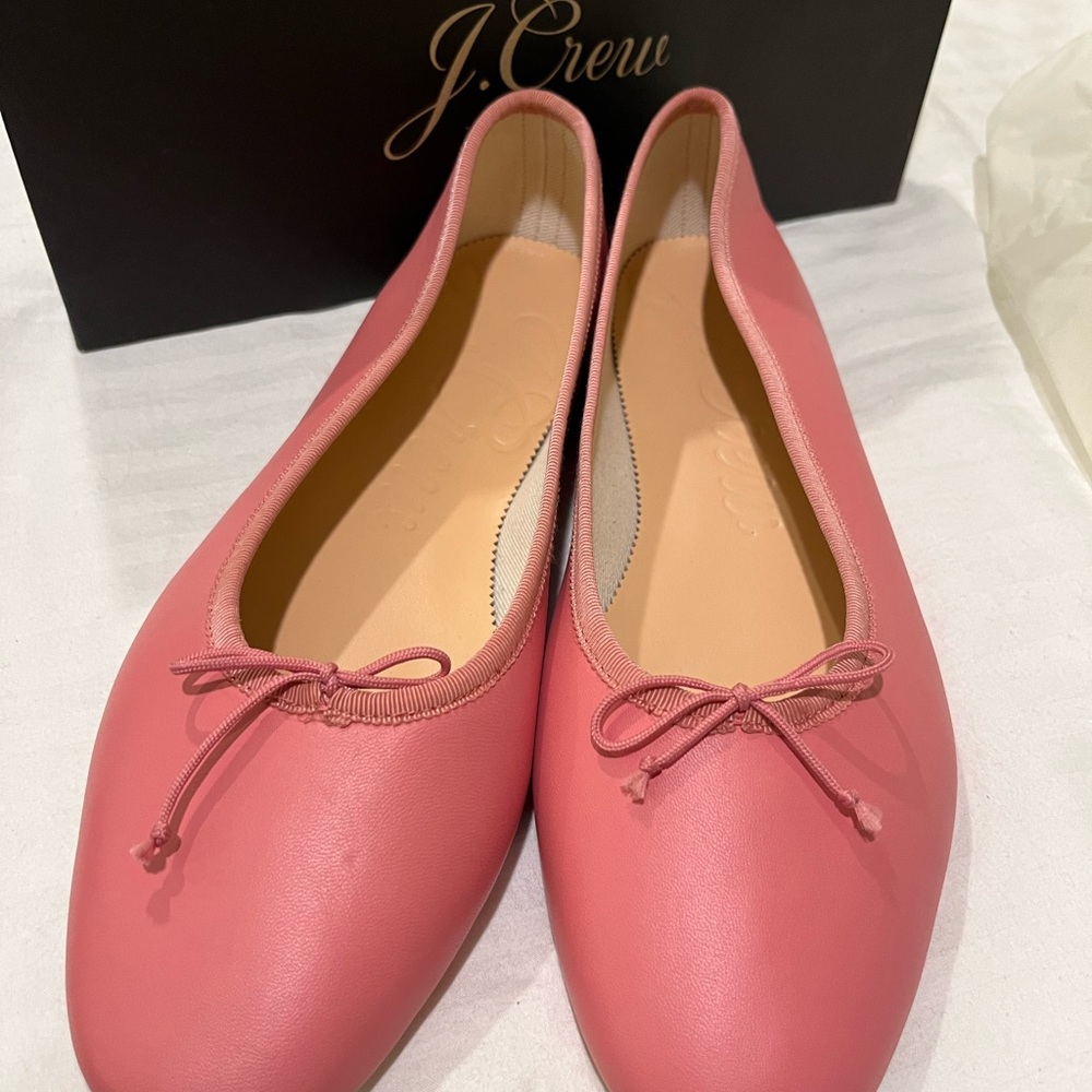 J Crew Pink Leather Ballet Flats